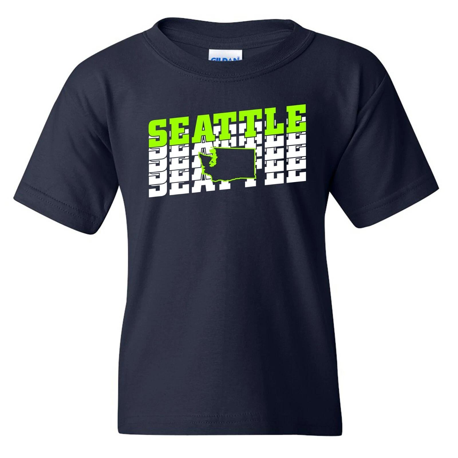Seattle Retro Repeat - Sport Football City Team Classic Youth T Shirt - Navy XL