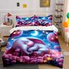 Dreamy Elephant Sleeps On Pink Clouds Print Bedding Set 1Duvet Cover 2 Pillowcases for Adult and Children Luxury Gift Full Size
