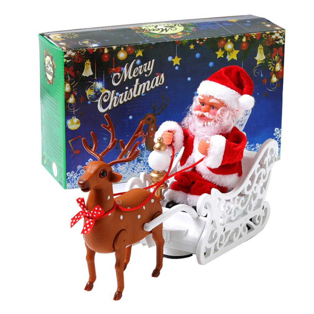 Electric Santa Claus Deer Cart Christmas Santa Claus in Sleigh Toy Christmas Decorations with Music Xmas Santa Figurine Ornament