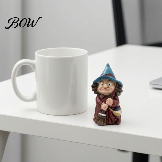 Small Halloween Figurine Witch On Broomstick Resin Figurine, Gnome Statue with Wizard Hat, For Shelf Vintage Spooky Decor for Desk Table, Gift Lovers