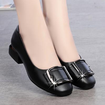 Comfort Primavera Bocca Bassa Tacco Grosso Antiscivolo da Donna Tacco Basso Suola Morbida Versatile Rosso Pelle Morbida Scarpe Singole