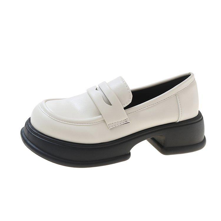 Summer autumn new leather shoes thick heel platform shoes women's casual versatile