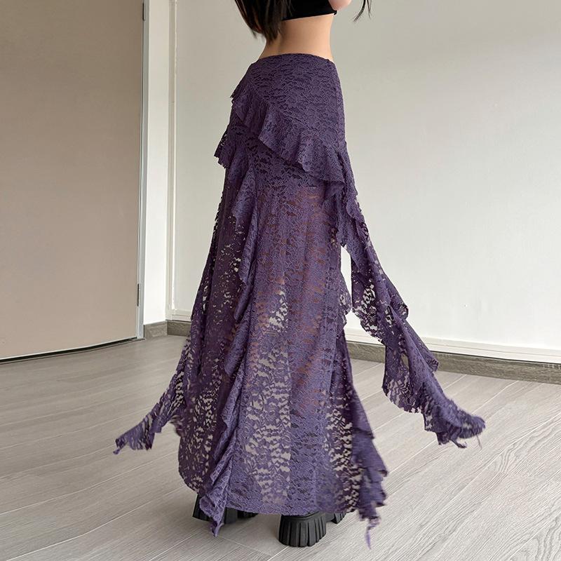 Sukně s třásněmi, Nepravidelný lem, Vícevrstvé volánové krajkové patchworkové spodky