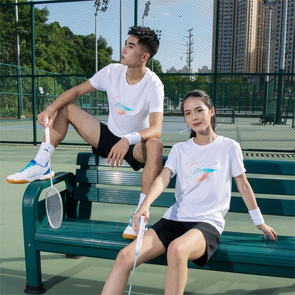 Li Ning Ping Pong Elite Series Logo Print Round Neck Quick-Dry Short Sleeve T-Shirt Unisex T-Shirt Standard-White ATST029-1