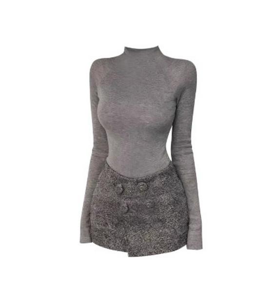 Ghost Horse Girl Korean A-line Multi-Button Slimming Skort L серый