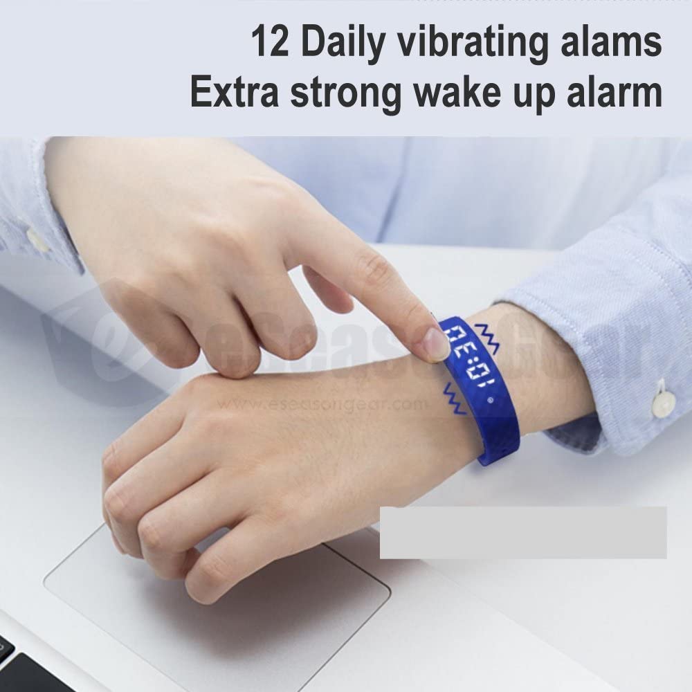 eSeasonGear VB80 12 Alarm Vibration Watch Quiet Vibration Shake Wake ADHD Medication Small Large Modern Reminder, Black-S, 4.5-7.5"/11-19cm;