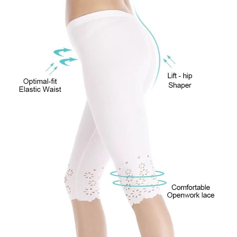 Women's Summer Hollow-Out Embossed 7/10 Length Leggings, Hot Selling Anti-Sheer Safety Base Pants