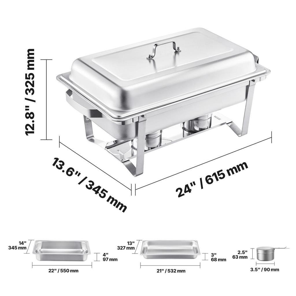 Chafing Dish Buffet Set Stainless Steel Chafer with 2 Full Size and 4 Half Size Pans Catering Warmer Server