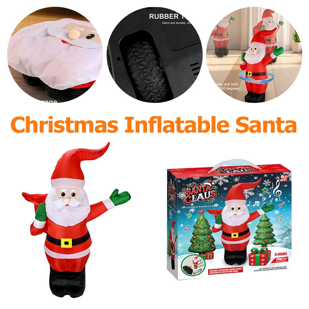 2.4GHZ Remote Control Inflatable Christmas Santa Giant Xmas Decor Rechargeable Santa Claus Prop for Outdoor Yard Holiday Party