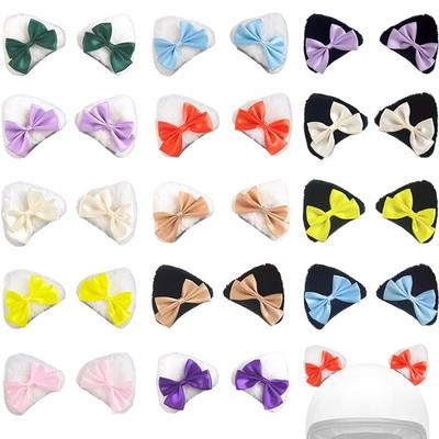 2 Pièces Voiture Peluche Douce Décoration Casque Moto Petites Oreilles de Chat avec Nœud Pour Vélo Électrique Motocross Intégral Hors Route Autocollant Casque