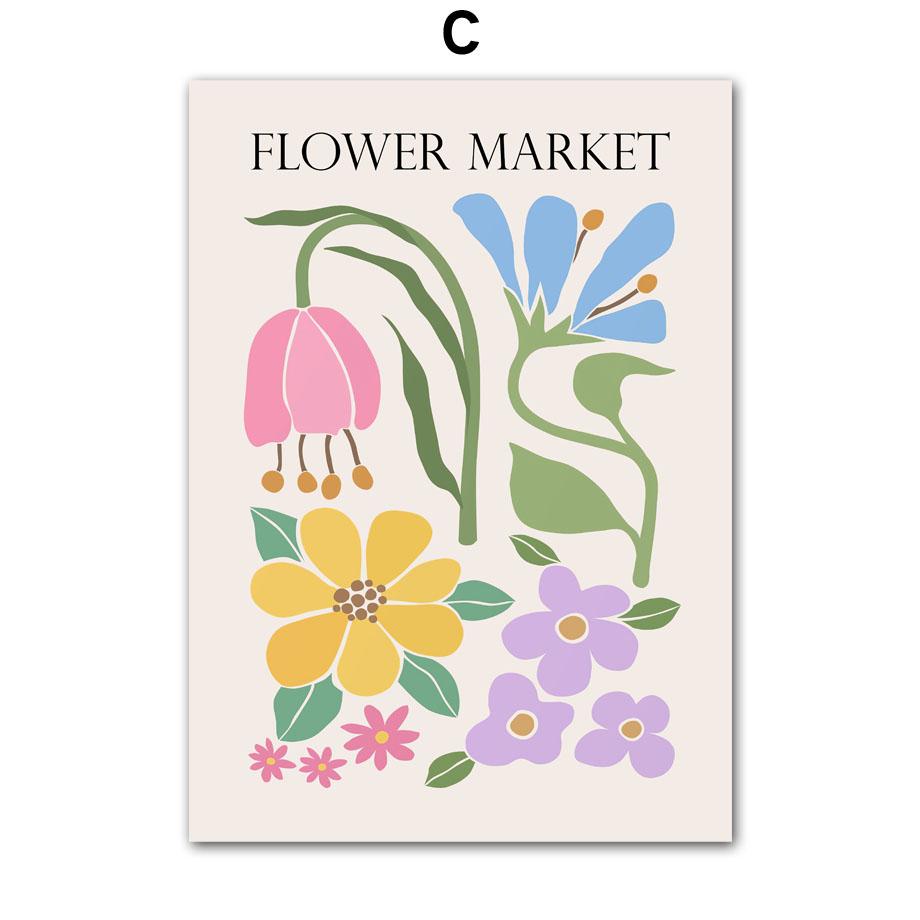 Flower Poster Canvas Painting Abstract Art Flower Market Print Nordic Style Wall Art Picture for Living Room Home Decoration