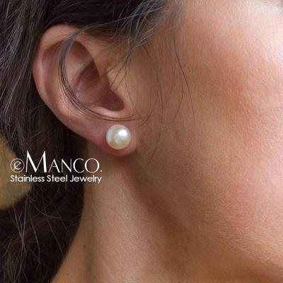 eManco Korean Simple Imitation Pearl Earrings, 4/6/8mm, Stainless Steel Gold-Plated