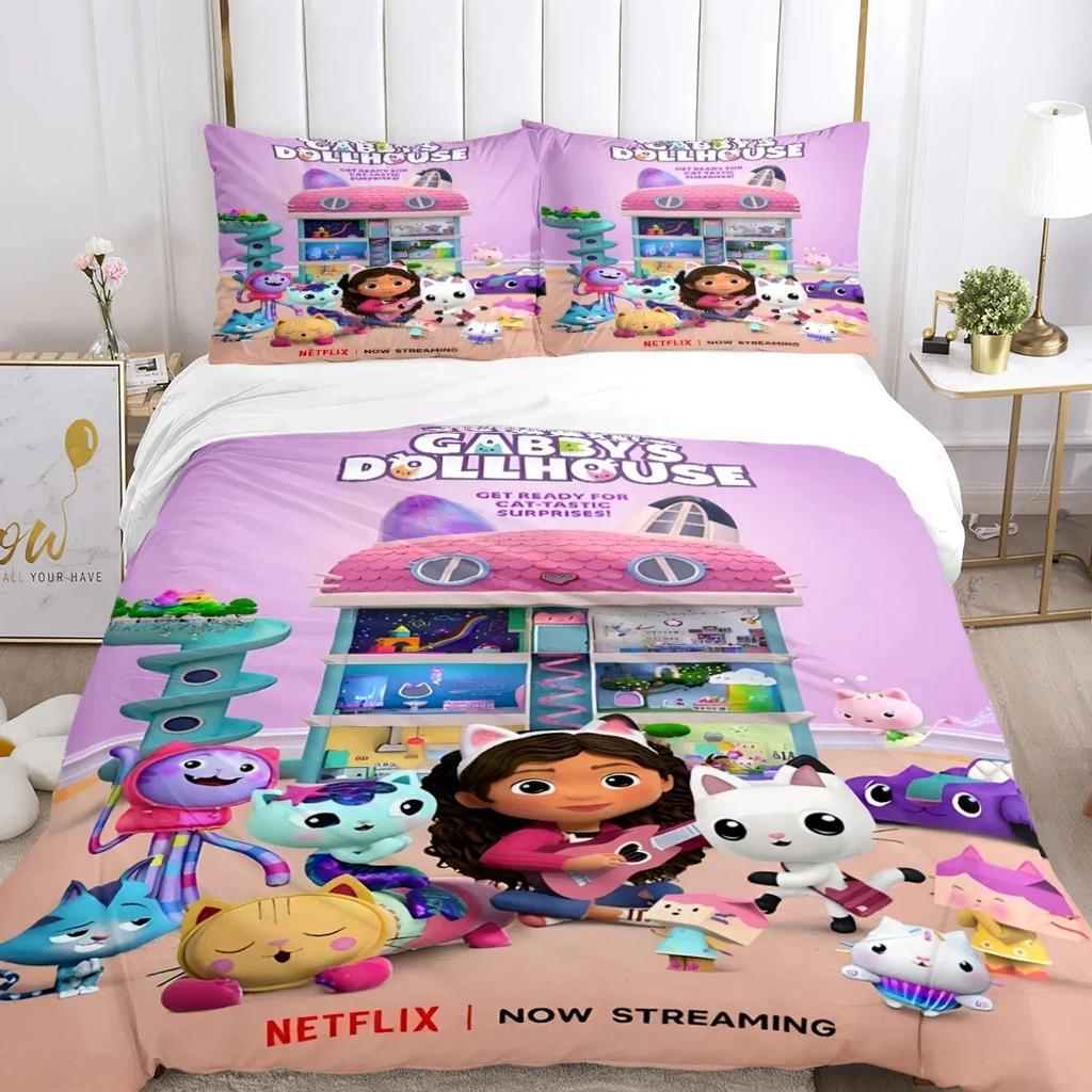 Gabby's dollhouse Kawaii 3D NEW Duvet Cover Pillowcase Bedding Set Adult Girl Bedroom Decoration Children Single Double Large