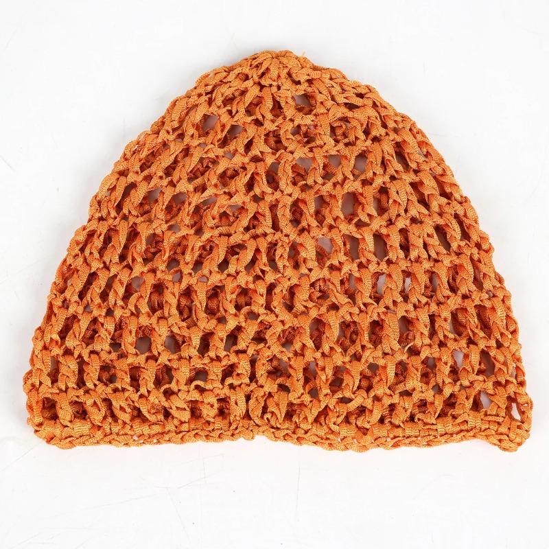 New adult hair cap hollow Baotou cap solid color knitted mesh cap tie hair fishing net turban cap