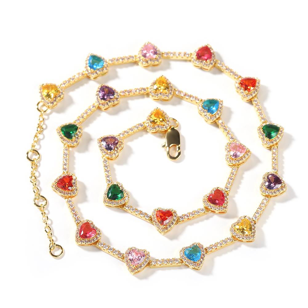 Luxury Heart-shaped Cz Chain With Candy Color Brass Lovely Colored Necklace For Wedding Parties And Gifts