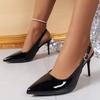 Fashion Classic Black Patent Leather Buckle Strap Stiletto Pumps Sexy Women Pointed Toe Thin Heels Shoes 2025 Summer Trend High Pump