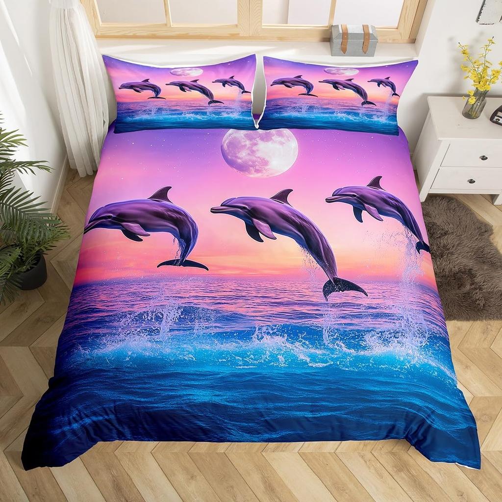 Comforter Ocean Dolphin Sealife Creature Comforter For Kids Boys Girls Teens Room Decor3D Coastal Animal Bedding Set