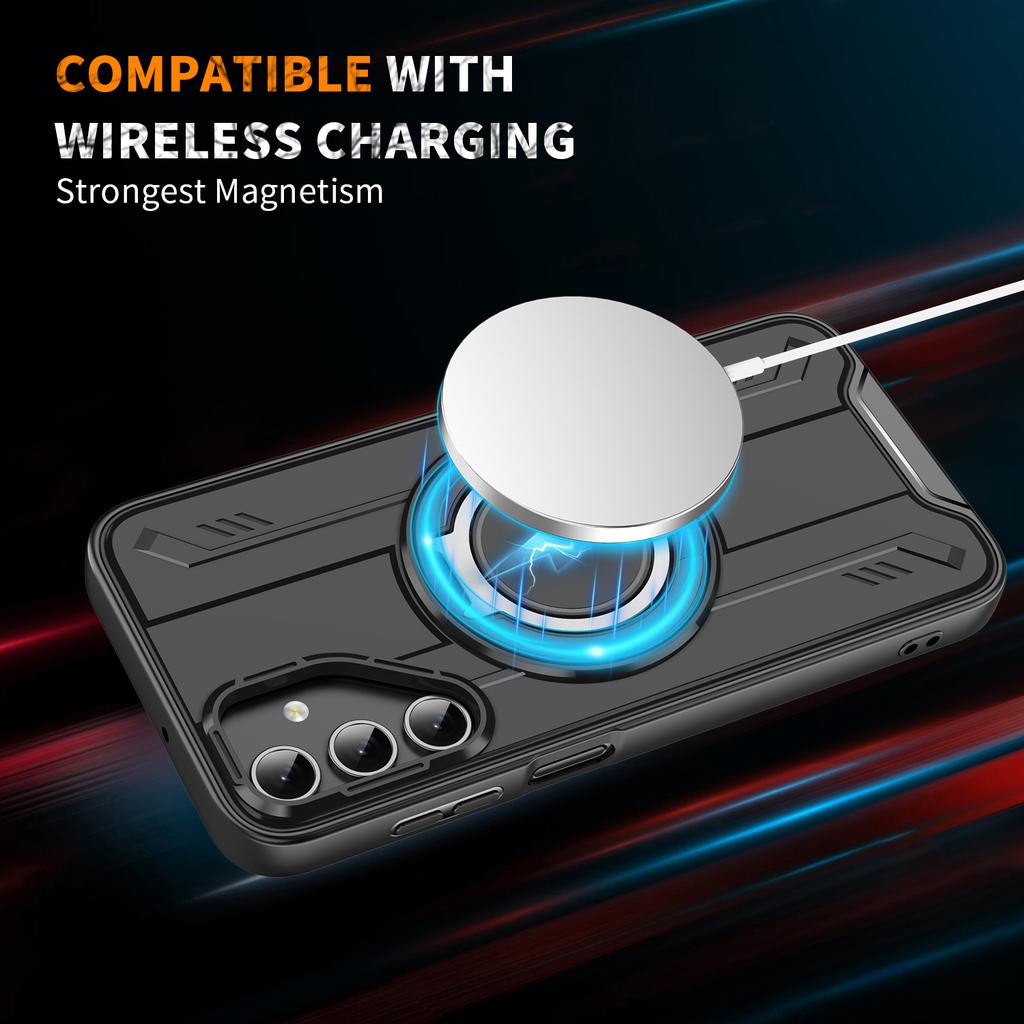 For Samsung Galaxy S24 FE Magnetic Case Rotating Ring Kickstand PC + TPU Shockproof Phone Cover