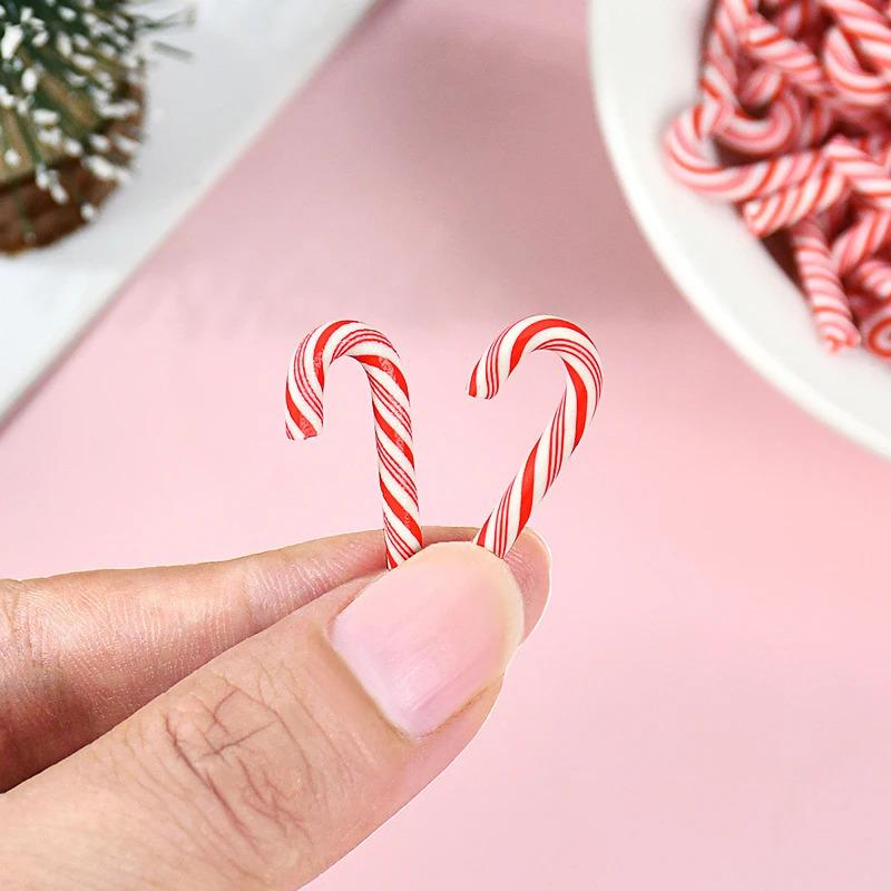 10/30Pcs Mini Candy Cane Christmas Decoration Red White Resin Candy DIY Crafts Xmas Pendant Navidad Home Decor New Year