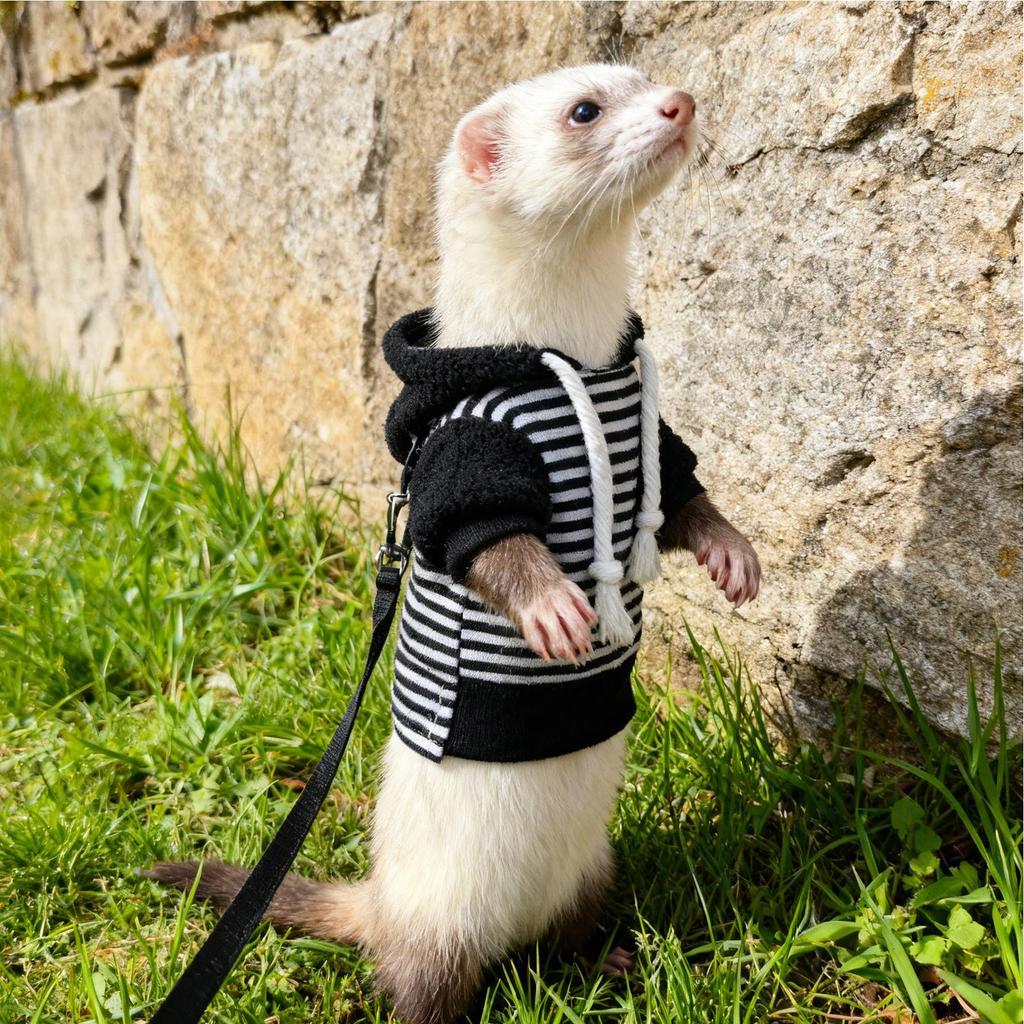 Ferret Hoodie Warm Soft Hamster Outfits With Harness Small Animal Ferret Sweater For Bunny Squirrels Chinchilla Chihuahua Pet