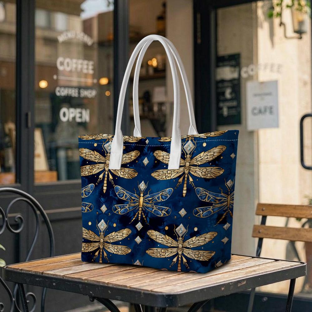 Elegant Dragonfly Pattern Tote Bag Fashion All-match Daily Carry Handbag for Outdoor Shopping Commute