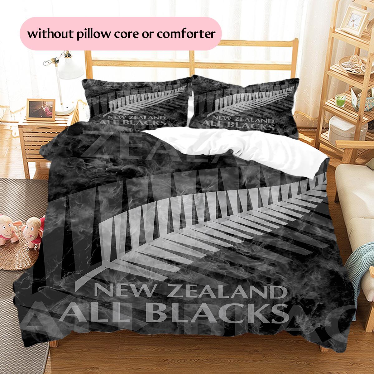 All Blacks Rugby Pattern Bedding Home Decoration Birthday Gift (1 * duvet cover + 2 * pillowcase, without core) 135x200cm