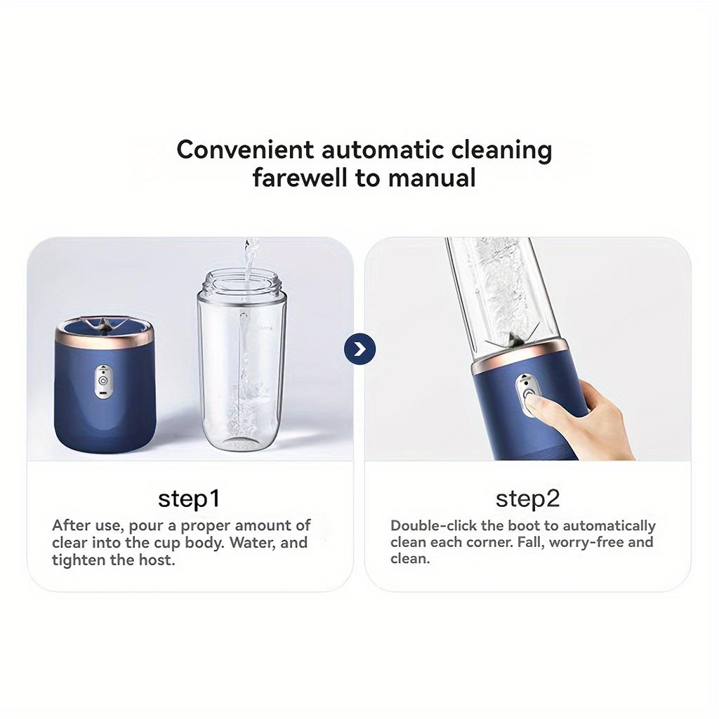 400ml Portable Electric Juicer Blender Cup, Wireless Rechargeable Mini Juice Mixer with 6-Blade Dual Cup for Smoothies, Vegetables, and Fruits
