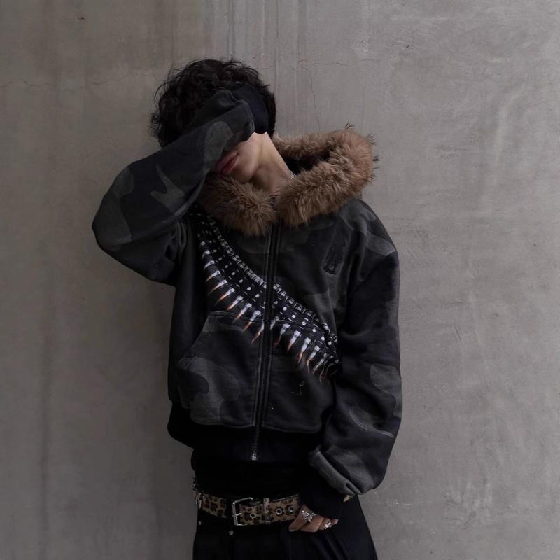 Y2K Hip Hop Printed Personalized Street Unisex Zipper Loose Hoodie