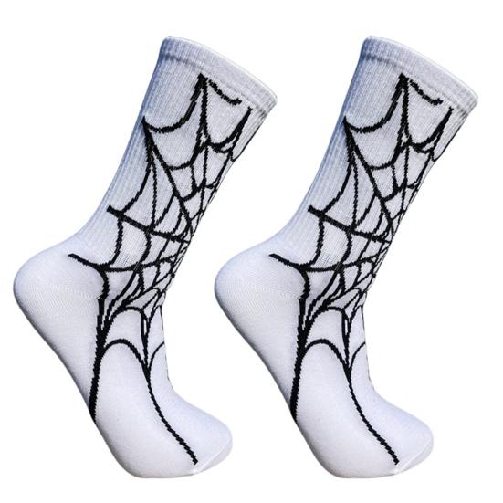 1 Pair Halloween Socks Spider Wet Skull Skeleton Print Color Matching High Elasticity Anti-slip Unisex Sport Sweat-Absorbent Basketball Long Stockings