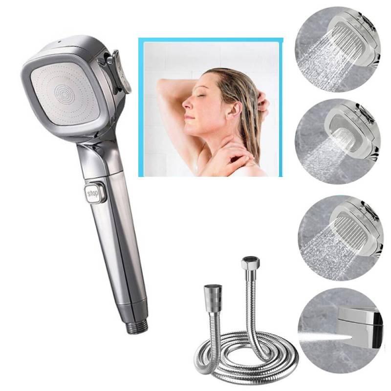 Supercharged Shower Head Set, Stainless Steel Material, Rainfall Function, Four Gear Adjustment