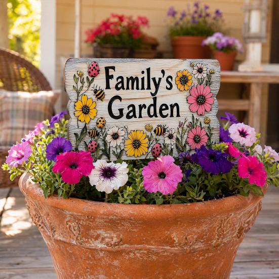 Floral Garden Sign with Stake, Farmhouse Garden Sign, Colorful Flowers Yard Art Stake, Rustic Welcome Sign for Home Garden Pathway Planter Decor