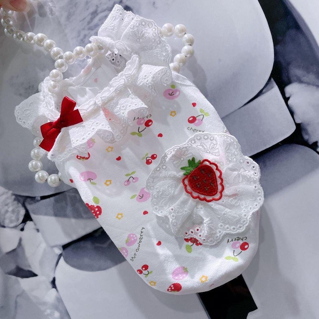 Rui Ta Er Strawberry Suspender Dress for Small Dogs - Pure Cotton Home Outfit