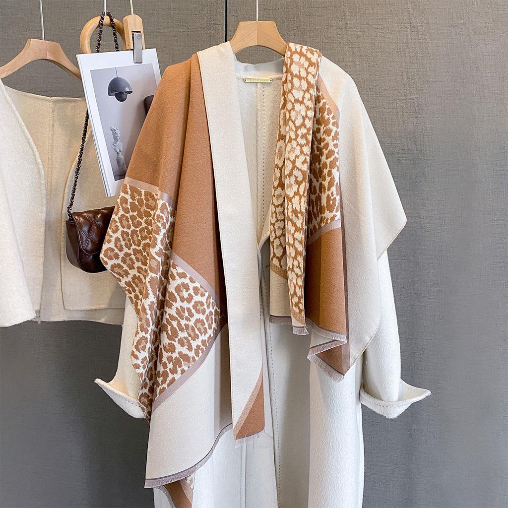 Autumn Winter Fashion Leopard Print Scarf For Women Thickened Warm Multi-Functional Versatile Decorative Shawl Soft Bufanda