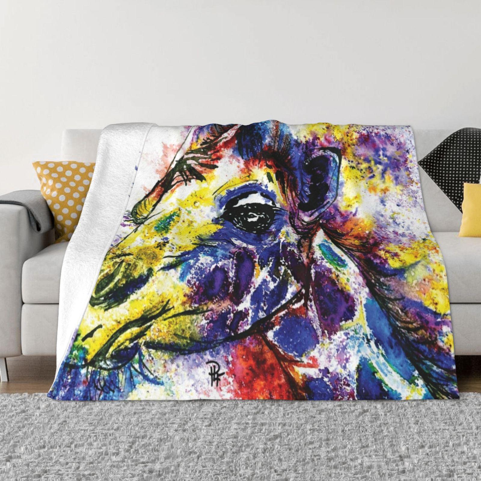 Kooky Kreatures  Ginny : The Purple Giraffe  Caricature Print — Art By Paquita Four Seasons Comfortable Warm Soft Blanket 30x40in