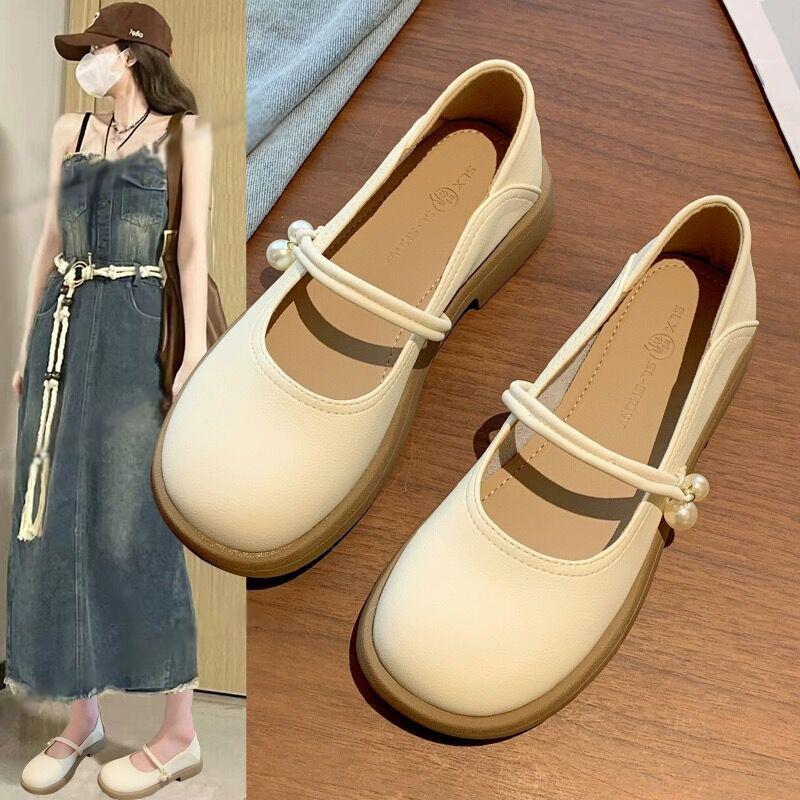 Mary Jane shoes flat single shoes women's autumn 2025 new one-pedal women's shoes with skirts, evening breeze gentle small leather shoes