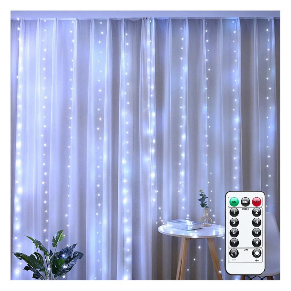 Светодиодная гирлянда-занавес с таймером и пультом дистанционного управления, регулируемая яркость, теплый белый свет, светодиодные гирлянды-занавес с пультом XXL