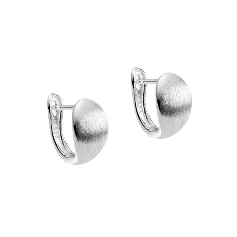 925 Sterling Silver Fashion Geometric Beanie Oval Matte Huggies Ear Buckle for Women Simple Brushed Hoop Earrings Jewelry серебряный