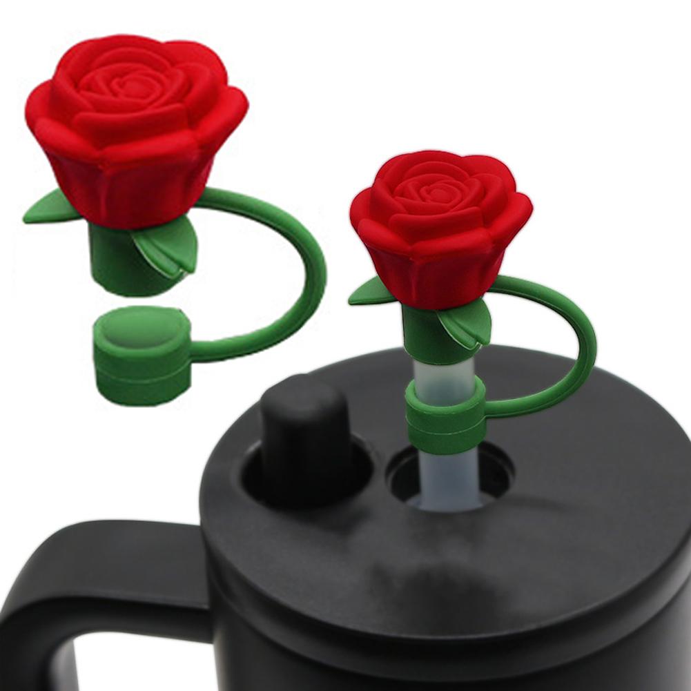 Flower Rose Straw Cover Caps Silicone Straw Tips Lid Dust-Proof Decor For Stanleys Topper 10mm K1B5