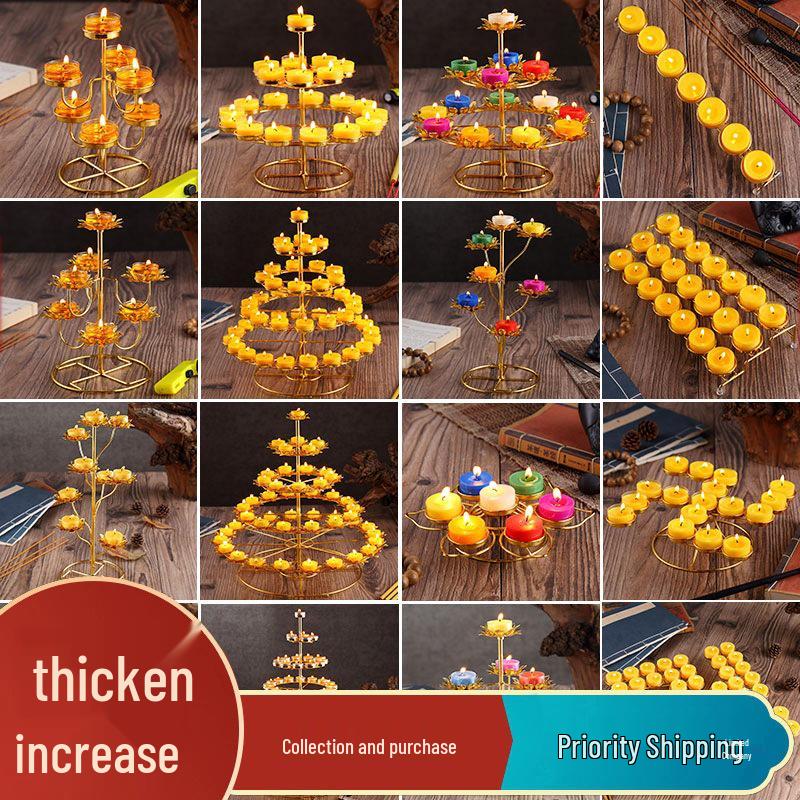 Buddhist Ghee Lamp Holder - Seven Stars Oil Lamp with Lotus Design for Temple Offerings and Everlasting Candle Display.
