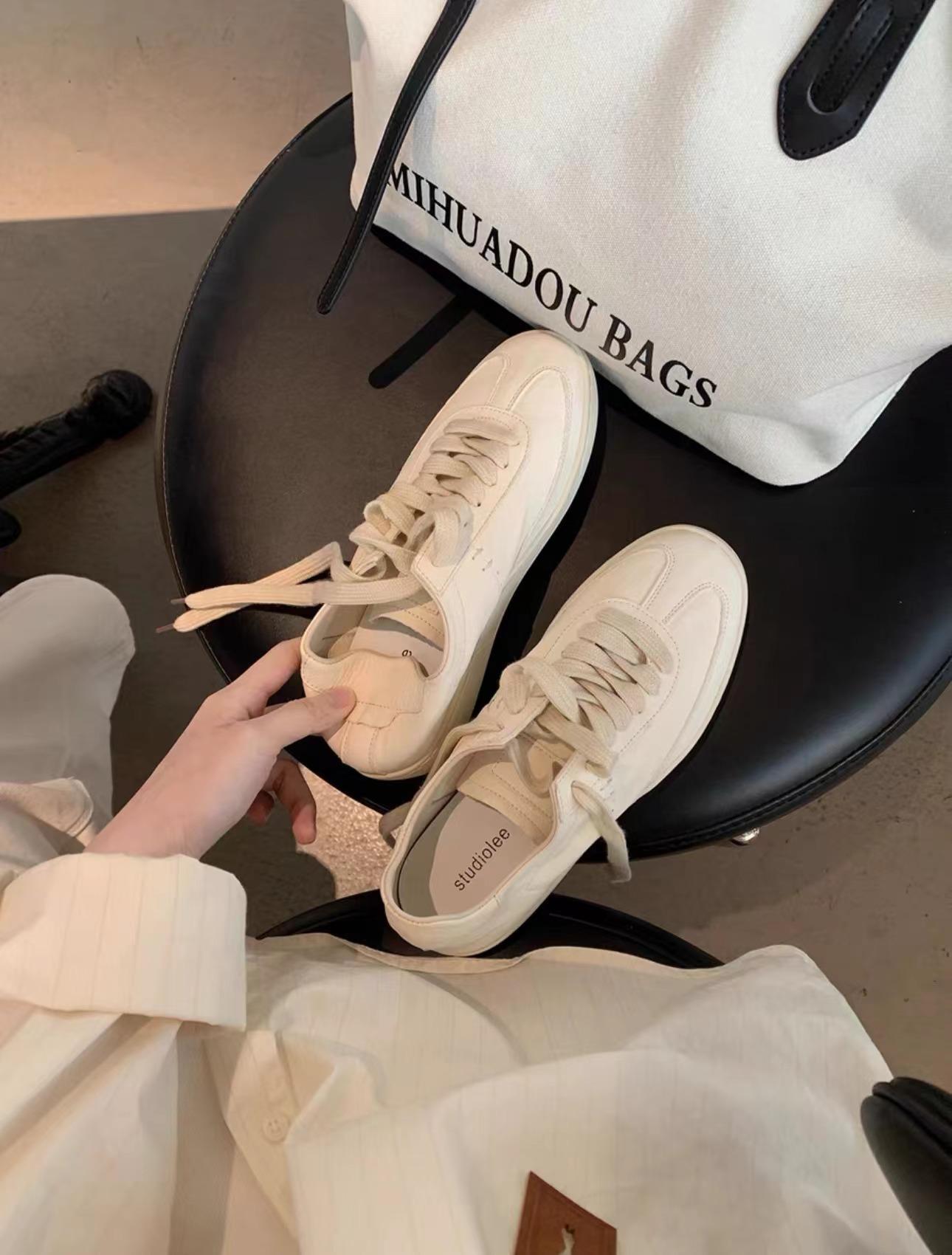 

Виноградный mother studiolee делает повседневные универсальные спортивные туфли на шнуровке из старой коровьей кожи, женские новые модели с круглым носком, белые туфли 40 белый