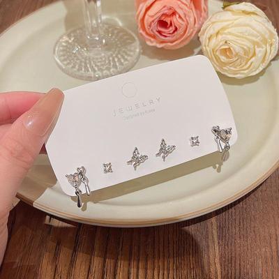 Butterfly Zircon Earrings: S925 Silver Needle Ear Care Set for Women - Elegant and Luxurious Jewelry
