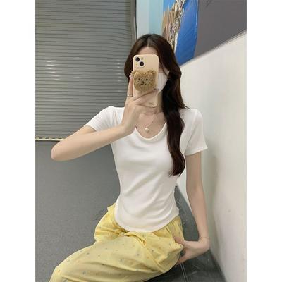 White V-neck Short-sleeved T-shirt for Women In Summer New Slim and Versatile Korean Small Short Top