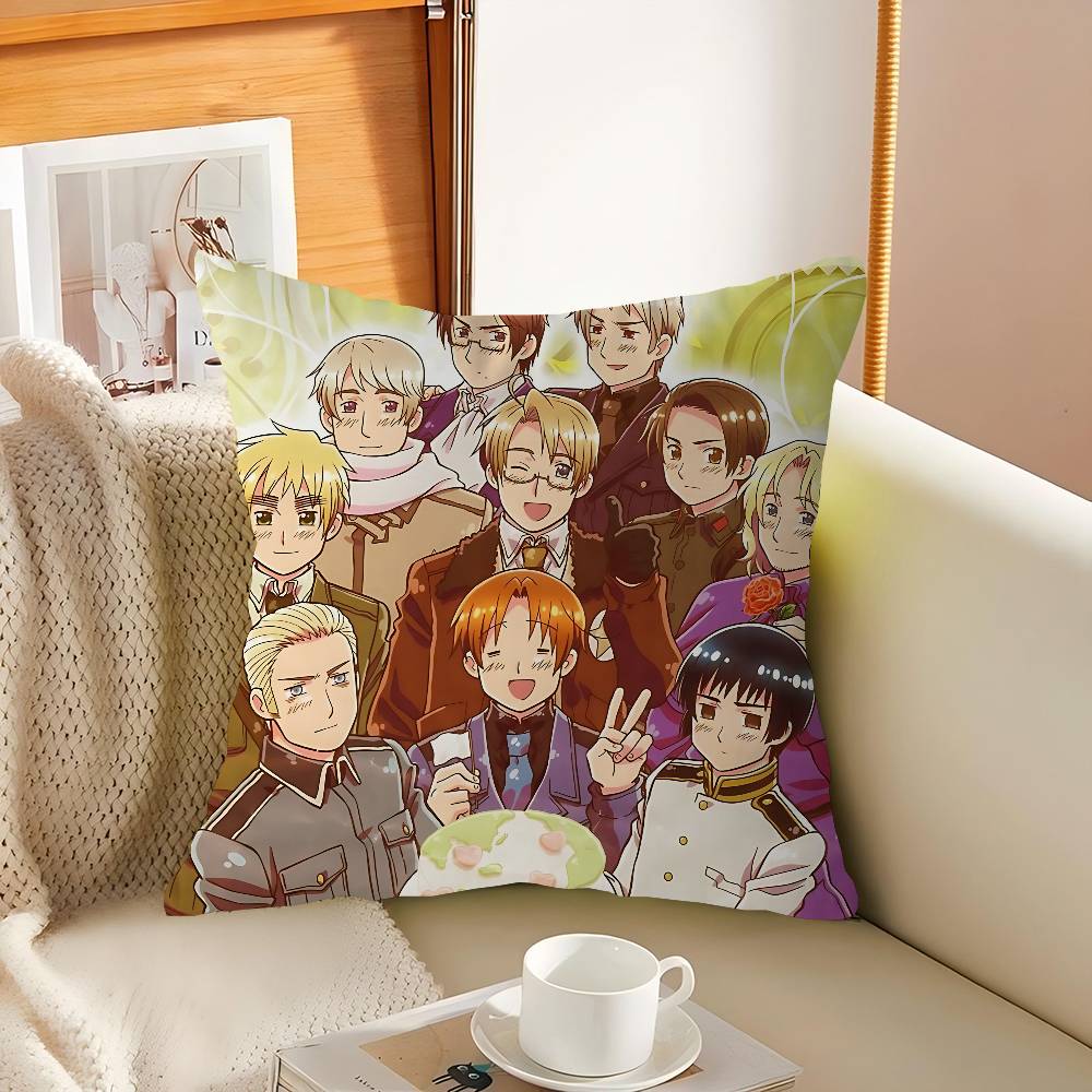 H-Hetalia Axis Powers Kuddfodral Fyrkantigt Kuddfodral 3D Mjuk Plysch Kuddfodral Vardagsrum Soffa Sovrum Hemrum