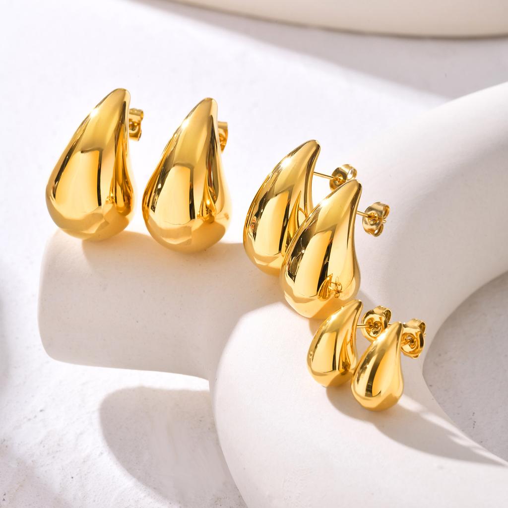 Vintage Water Drop Earrings for Women,Stainless Steel  Waterproof Metal Glossy Thick Chunky Stud Earrings,Fashion Jewelry Gifts