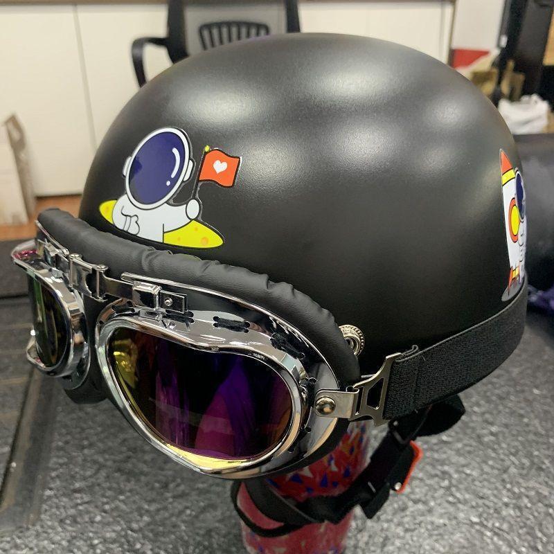 Trendy Street-Style Half Helmet with Eye Protection for Young Riders