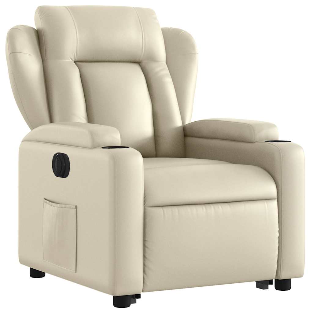 Electric Recliner Chair with Rising Assistance Cream Artificial Leather