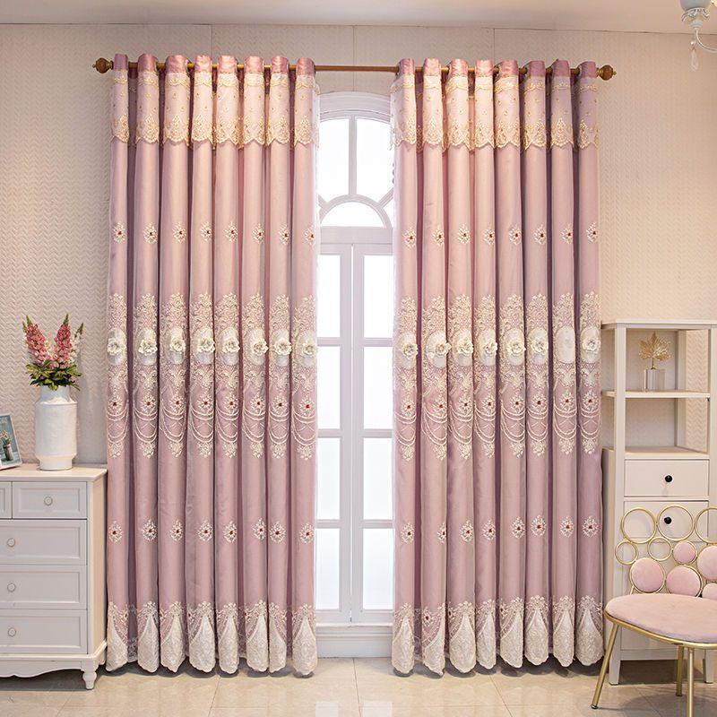 

Двошарові затемнені штори для домашнього декору для вітальні Європейська тюлева завіса з тисненою квіткою та перлами 2PC W170cm x L270cm