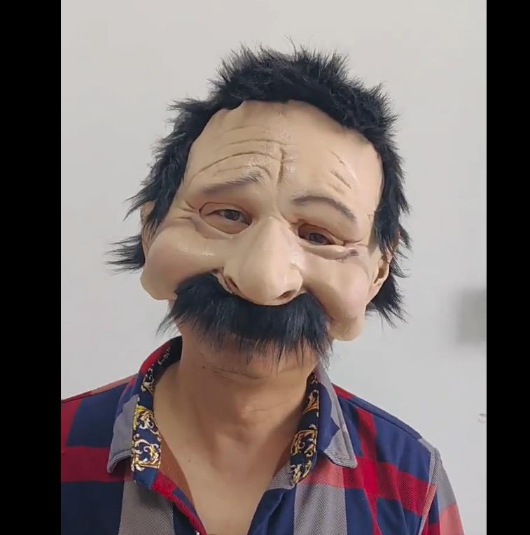 Half Face Little Old Man Mask Halloween Latex Character Mask Headset Role Playing Grandpa Funny Prop