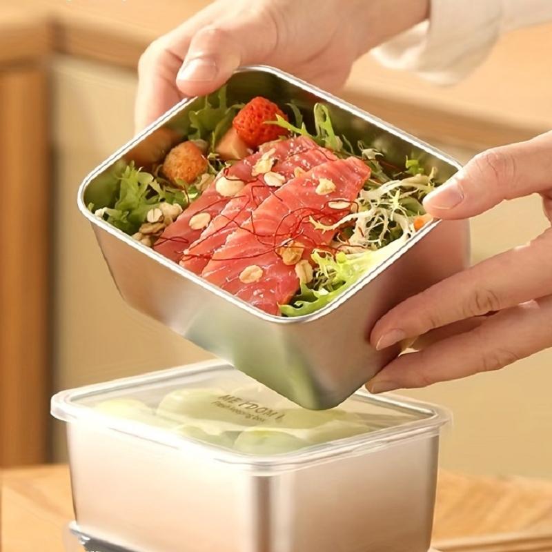 Stainless Steel Sealed Box with Lid for Food Grade Food Raw Pickling Refrigerator for Fruit Bento Box