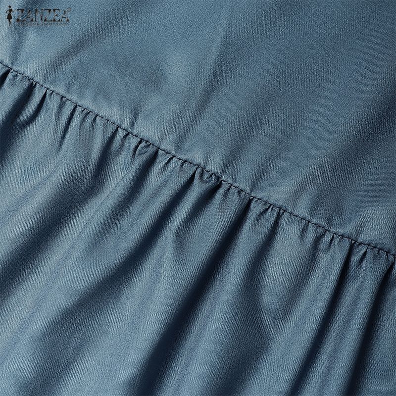 ZANZEA Women Casual Round Neck Loose 3/4 Sleeve Long Dress